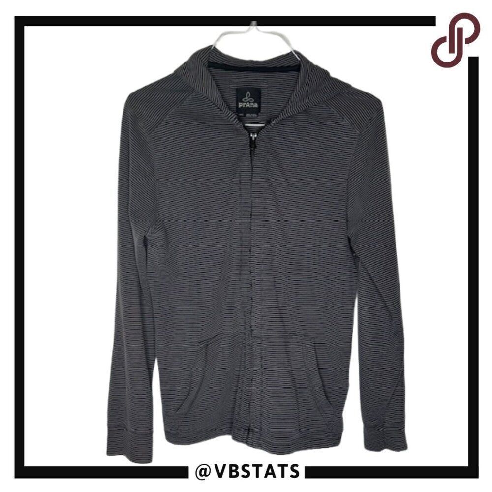 Prana Medium Gray and Charcoal Striped Long Sleeve 1/4 Zip Hoodie‎